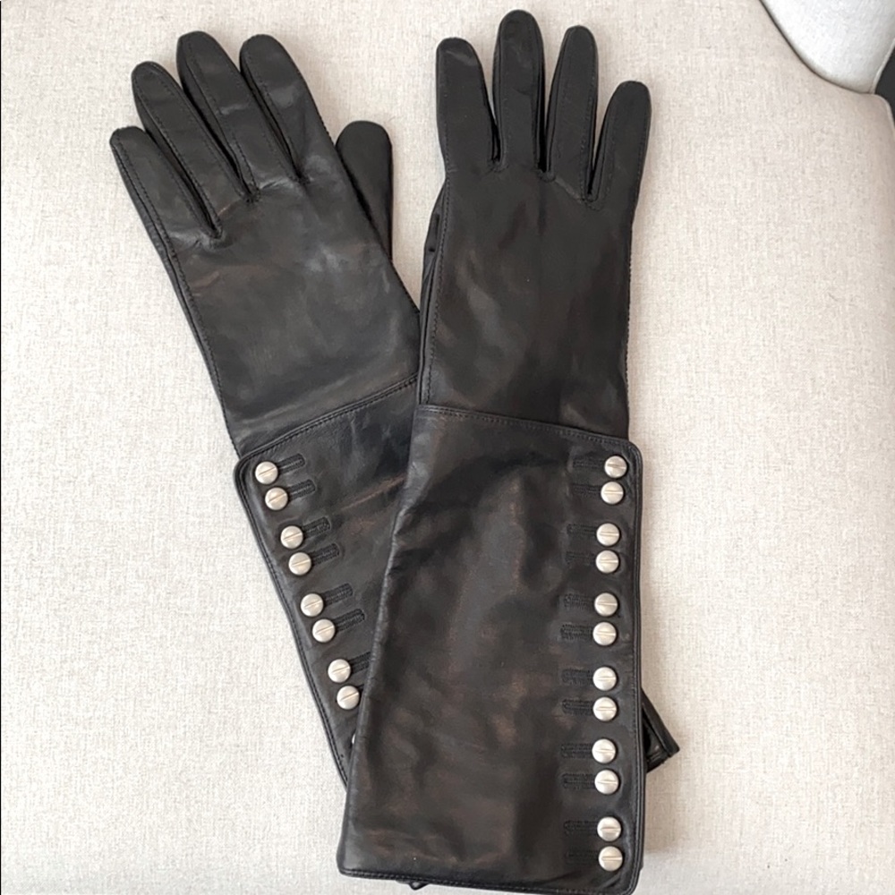 Black Leather Mid Arm Gloves with Studs